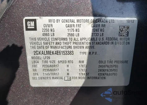 2014 GMC Terrain Sle-1 из США, поврежденный, VIN 2GKALMEK4E6153383